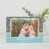 Damask Aqua Brown-kerstfoto Feestdagenkaart (Staand voorkant)