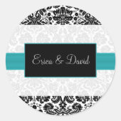 damask aqua Bruiloft Monogram stickers (Voorkant)