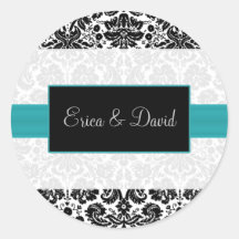 damask aqua Bruiloft Monogram stickers