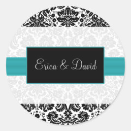 damask aqua Bruiloft Monogram stickers