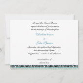 damask aqua bruiloft monogram uitnodiging (Achterkant)