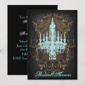 Damask Aqua Chandelier  Vrijgezellenfeest Kaart (Voorkant / Achterkant)