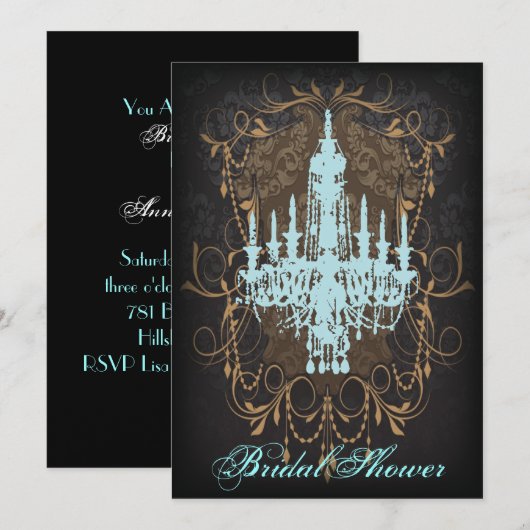 Damask Aqua Chandelier  Vrijgezellenfeest Kaart (Voorkant / Achterkant)