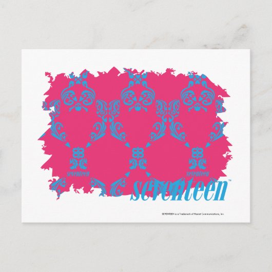 Damask Aqua-Magenta 3 Briefkaart (Voorkant)