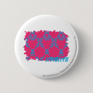 Damask Aqua-Magenta 3 Ronde Button 5,7 Cm