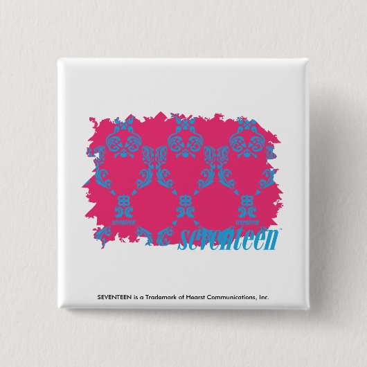 Damask Aqua-Magenta 3 Vierkante Button 5,1 Cm (Voorkant)