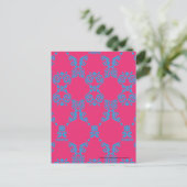 Damask Aqua-Magenta Briefkaart (Staand voorkant)