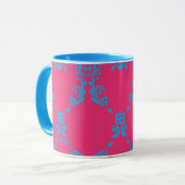 Damask Aqua-Magenta Mok (Voorkant links)