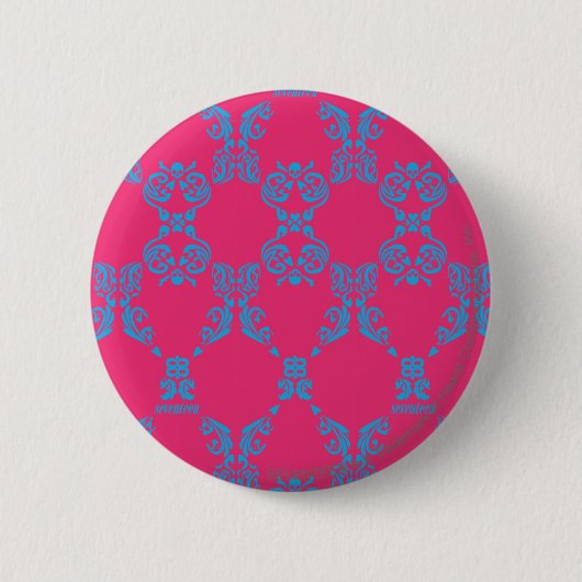 Damask Aqua-Magenta Ronde Button 5,7 Cm (Voorkant)