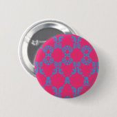 Damask Aqua-Magenta Ronde Button 5,7 Cm (Voorkant /achterkant)