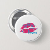 Damask Aqua-Magenta Ronde Button 5,7 Cm (Voorkant /achterkant)