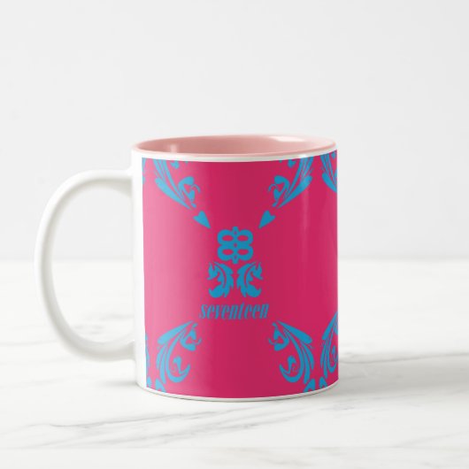 Damask Aqua-Magenta Tweekleurige Koffiemok (Links)
