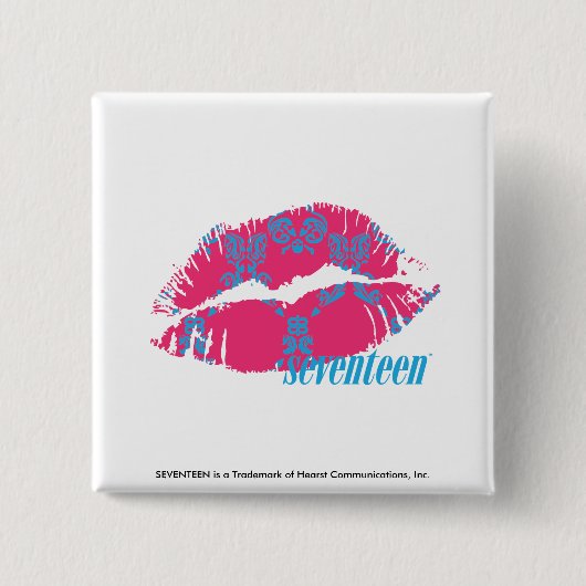 Damask Aqua-Magenta Vierkante Button 5,1 Cm (Voorkant)