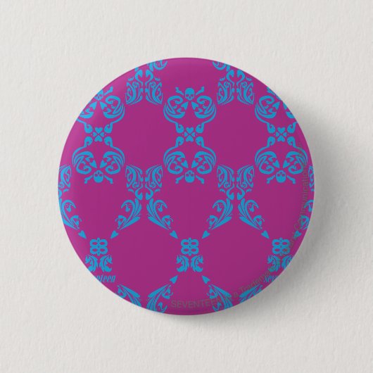 Damask Aqua-Paars Ronde Button 5,7 Cm (Voorkant)