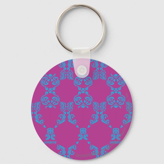 Damask Aqua-Paars Sleutelhanger (Voorkant)