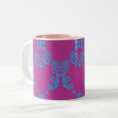 Damask Aqua-Paars Tweekleurige Koffiemok (Voorkant links)
