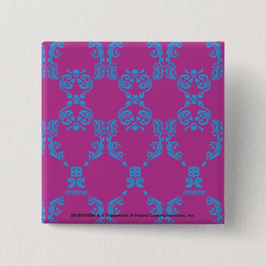Damask Aqua-Paars Vierkante Button 5,1 Cm (Voorkant)