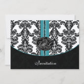 damask aqua Silver trouwuitnodiging Kaart (Voorkant)