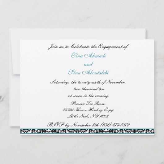 damask aqua Silver trouwuitnodiging Kaart (Achterkant)