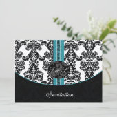 damask aqua Silver trouwuitnodiging Kaart (Staand voorkant)