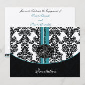 damask aqua Silver trouwuitnodiging Kaart (Voorkant / Achterkant)