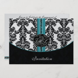 damask aqua Silver trouwuitnodiging Kaart