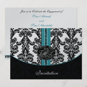 damask aqua Silver trouwuitnodiging Kaart