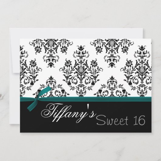 damask aqua Sweet Sixteen Uitnodiging (Voorkant)