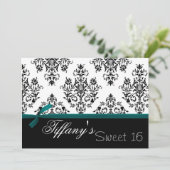 damask aqua Sweet Sixteen Uitnodiging (Staand voorkant)