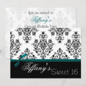 damask aqua Sweet Sixteen Uitnodiging (Voorkant / Achterkant)
