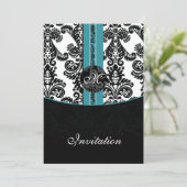 damask aqua trouwuitnodiging kaart (Staand voorkant)