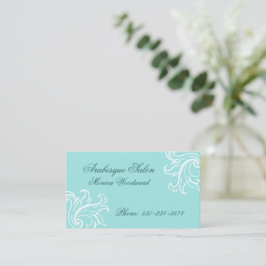 Damask Aqua, Turquoise en wit Visitekaartje (Staand voorkant)