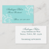 Damask Aqua, Turquoise en wit Visitekaartje (Voorkant / Achterkant)