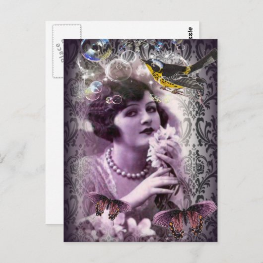  damask art deco gatsby Flapper Girl Briefkaart (Voorkant / Achterkant)