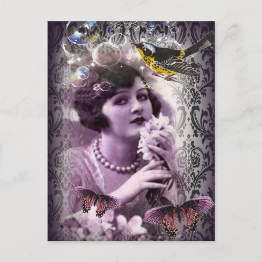 damask art deco gatsby Flapper Girl Briefkaart (Voorkant)