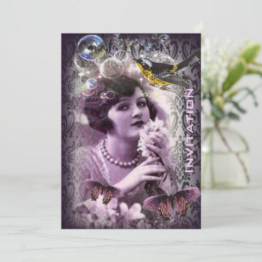 damask art deco gatsby Flapper Girl Kaart (Staand voorkant)