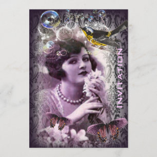 damask art deco gatsby Flapper Girl Kaart