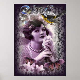  damask art deco gatsby Flapper Girl Poster