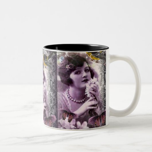 damask art deco gatsby Flapper Girl Tweekleurige Koffiemok (Rechts)