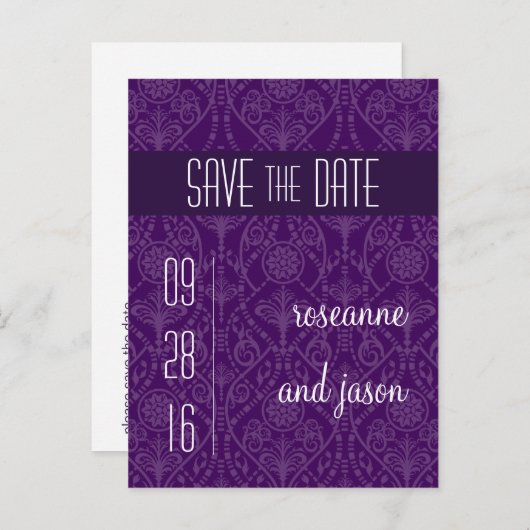 Damask Art Deco Save the Date Briefkaart (Voorkant / Achterkant)