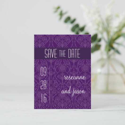 Damask Art Deco Save the Date Briefkaart (Staand voorkant)