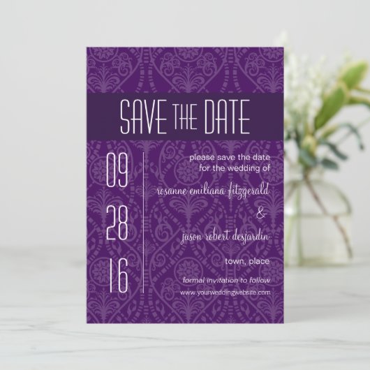 Damask Art Deco Save the Date Invitation (Staand voorkant)