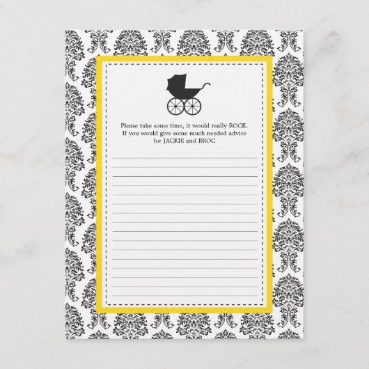 Damask Baby Carriage Baby shower Advice Kaart (Voorkant)