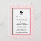  Damask Baby Carriage Baby shower Kaart (Voorkant / Achterkant)