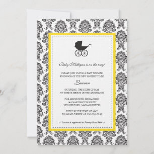 Damask Baby Carriage Baby shower Kaart