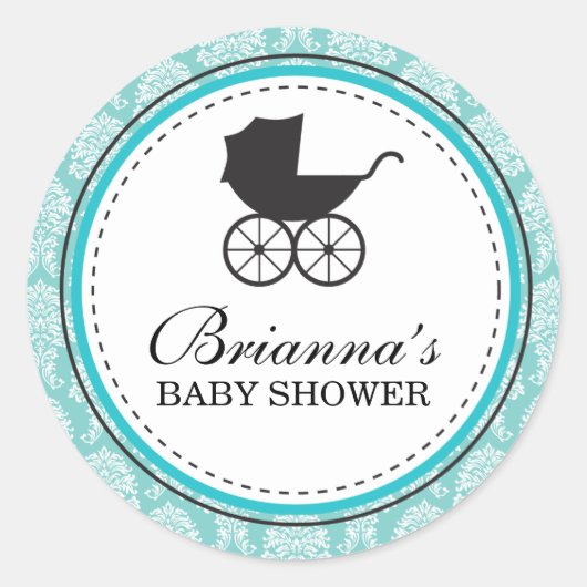  Damask Baby Carriage Baby shower Ronde Sticker (Voorkant)