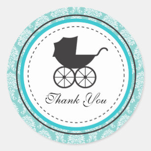 Damask Baby Carriage Baby shower Ronde Sticker