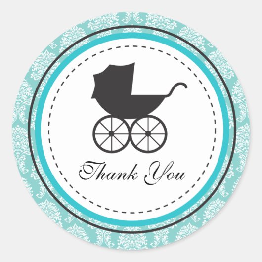  Damask Baby Carriage Baby shower Ronde Sticker (Voorkant)
