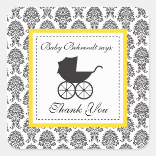  Damask Baby Carriage Baby shower Vierkante Sticker