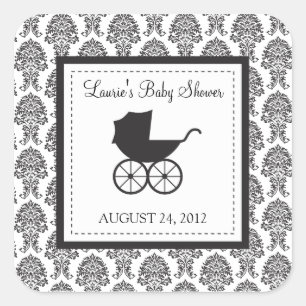  Damask Baby Carriage Baby shower Vierkante Sticker